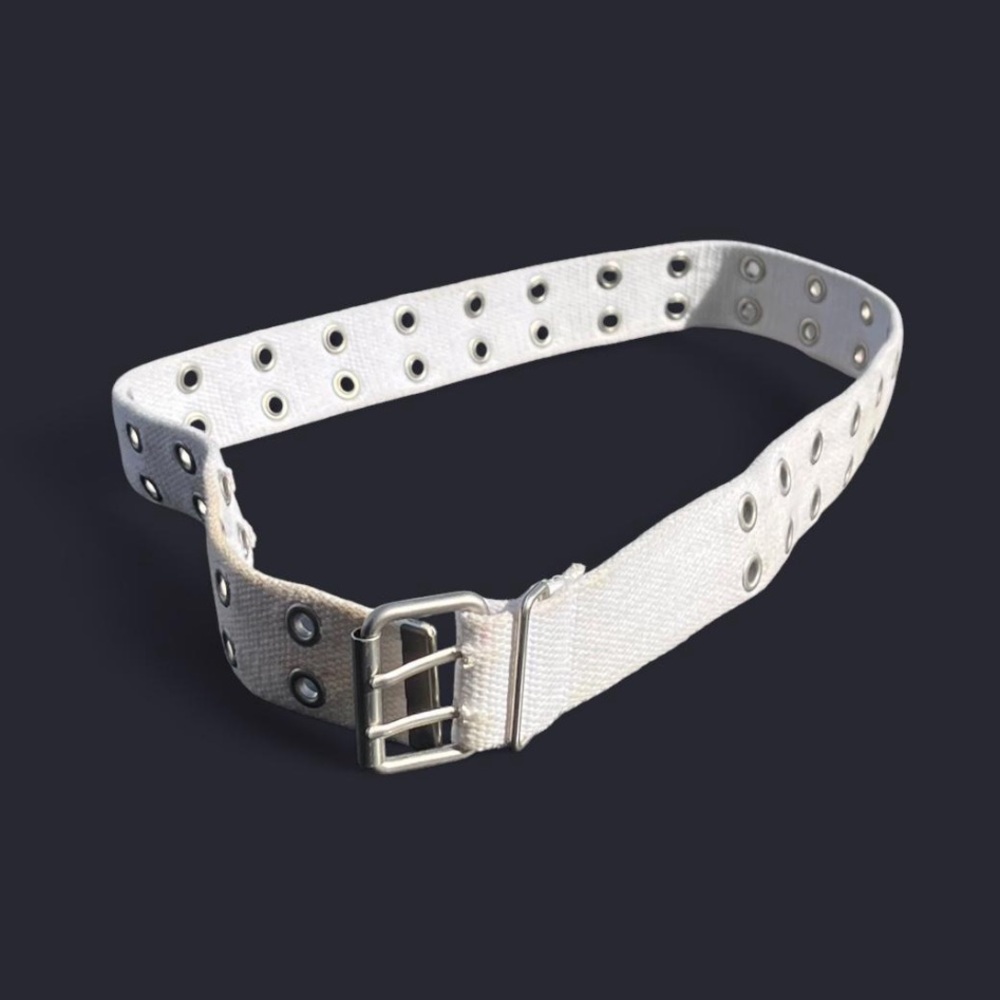 Y2K Two Pronged White Nylon Eyelet Belt